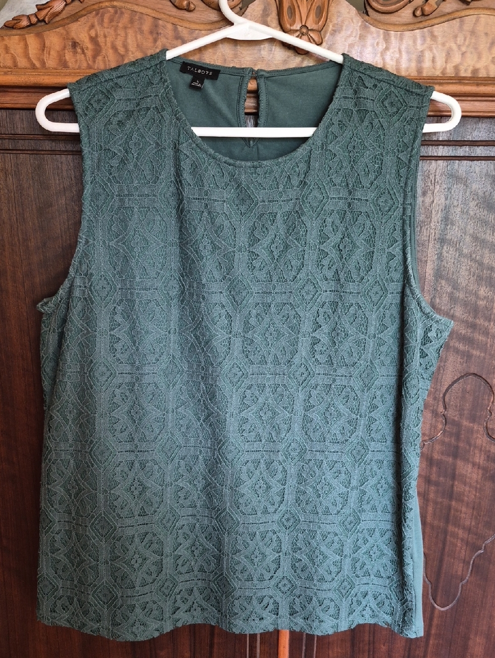 Talbots Forest Green Lace Sleeveless Shell